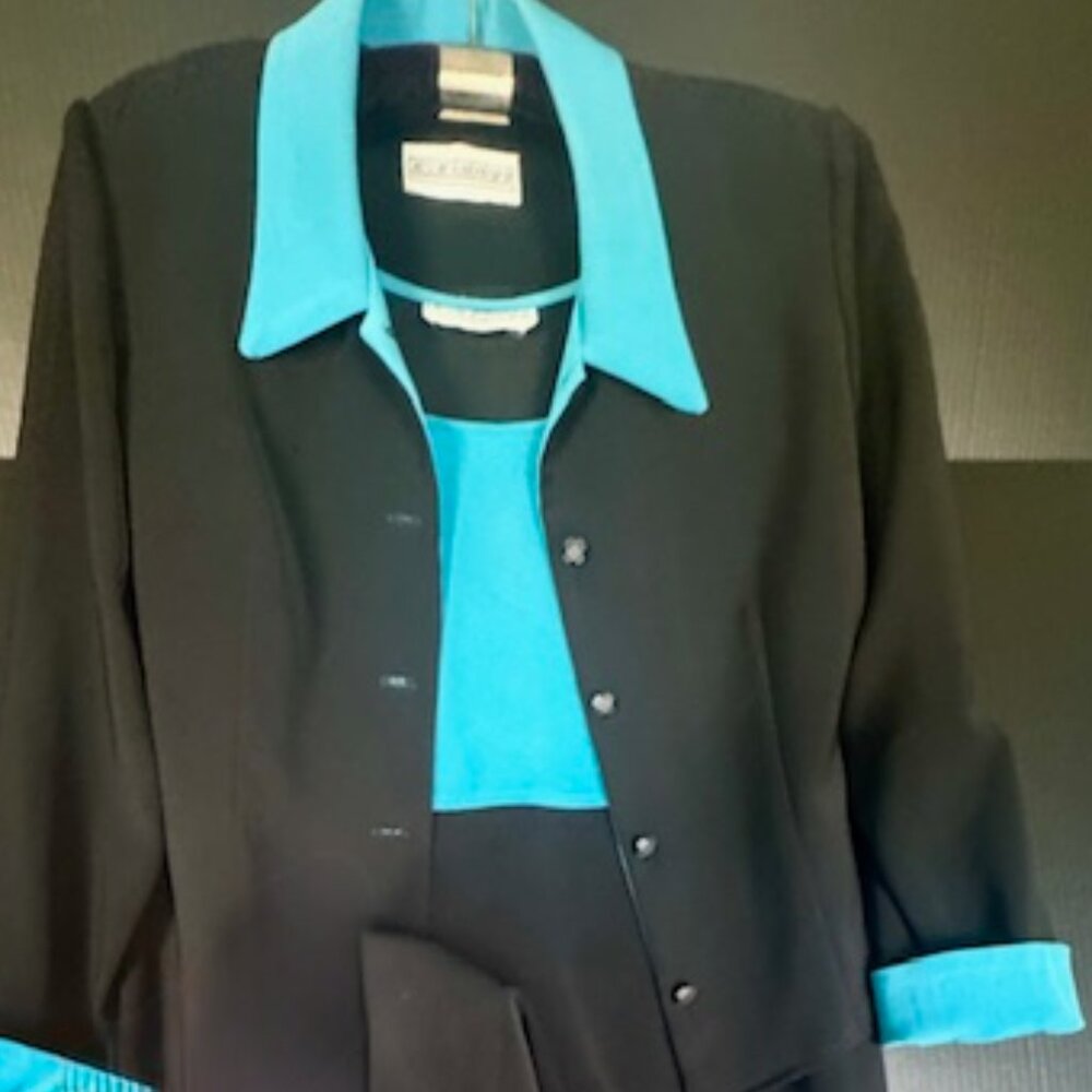 Two piece turquoise /black dress with the jacket